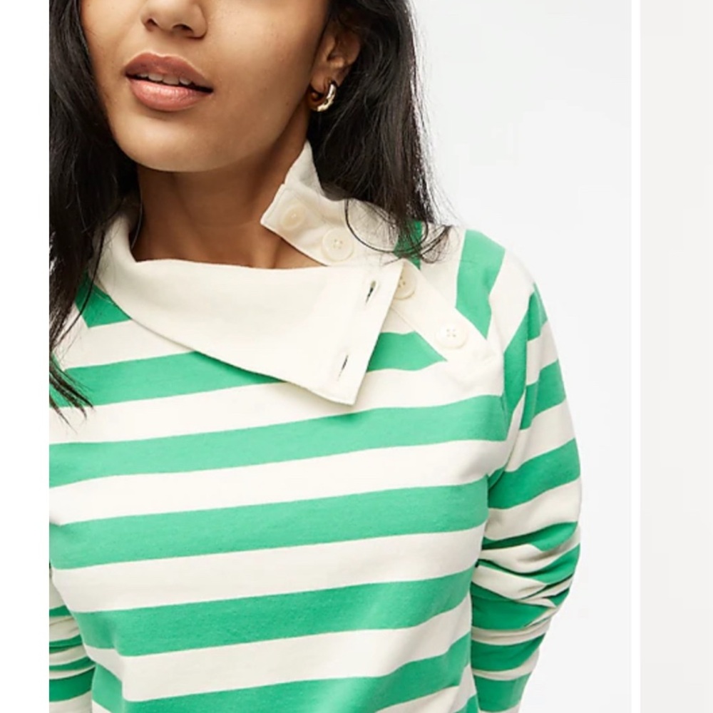 J. Crew Pullover Striped Sweatshirt Lightweight Kelly, Ivory M - Picture 2 of 9